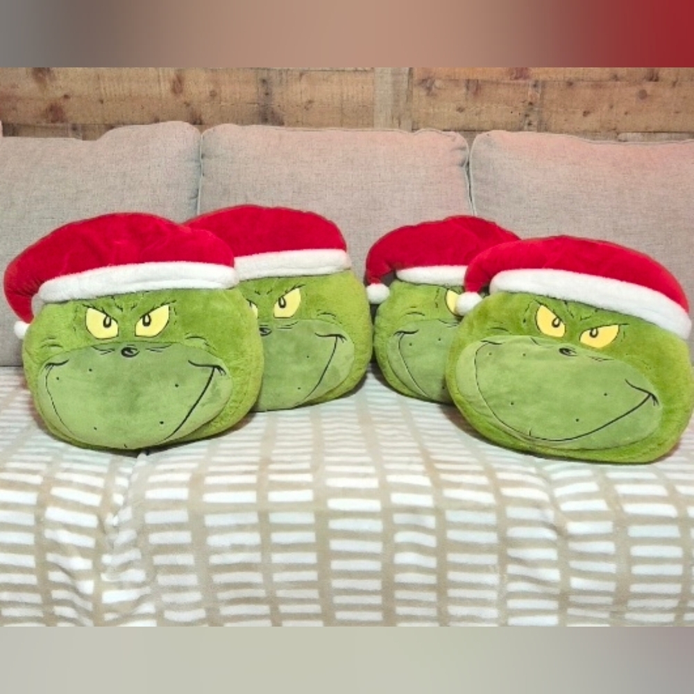 Grinch Face Plush Pillow with Santa Hat